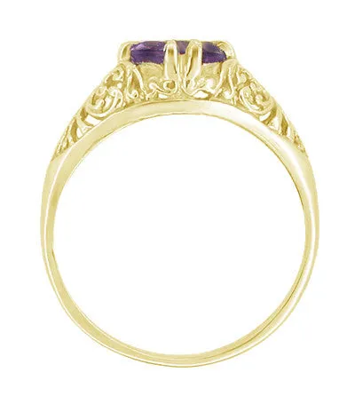 1 Carat Amethyst Filigree Edwardian Engagement Ring in 14 Karat Yellow Gold