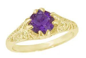 1 Carat Amethyst Filigree Edwardian Engagement Ring in 14 Karat Yellow Gold