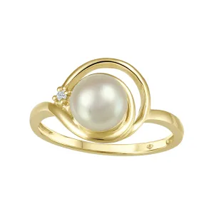 10K Yellow Gold Pearl and Diamond Ring