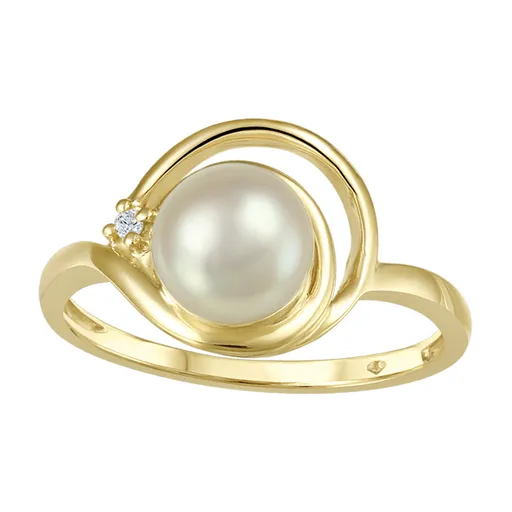10K Yellow Gold Pearl and Diamond Ring