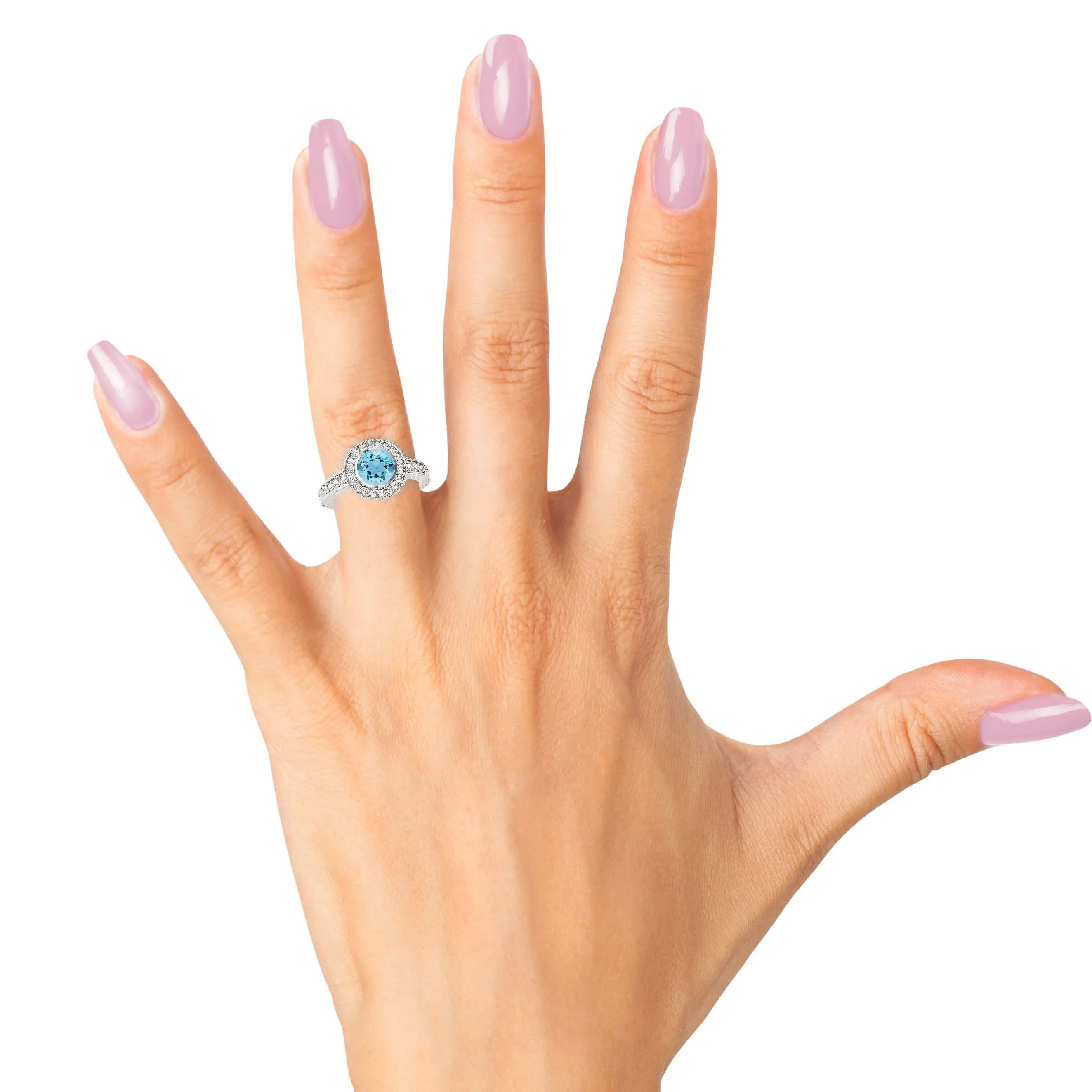 1.10 ct. Genuine Aquamarine Ring With Milgrain Halo And Filigree Design Diamond band