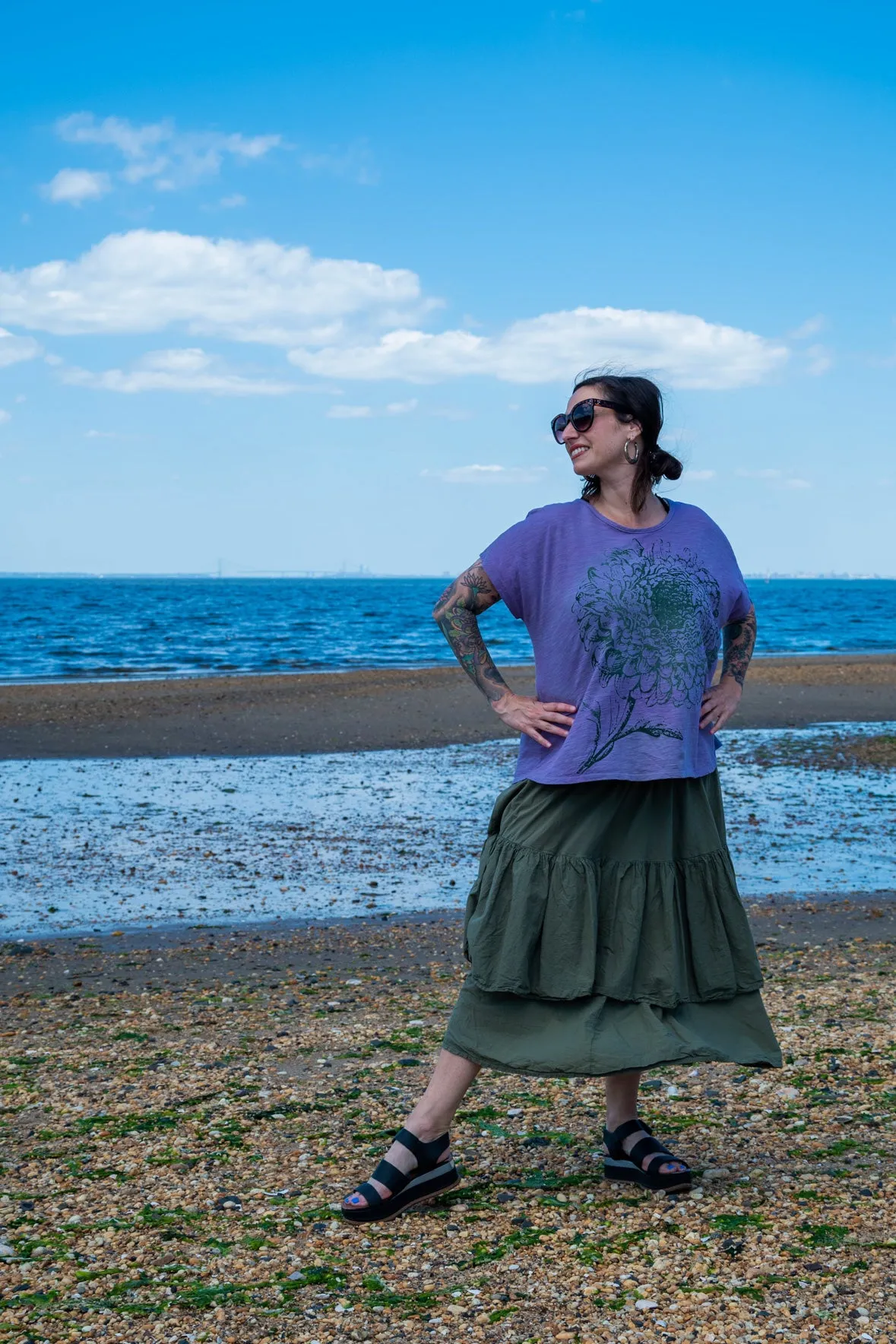 1250HD Hand Dyed Moon Tee Heather Green Aster