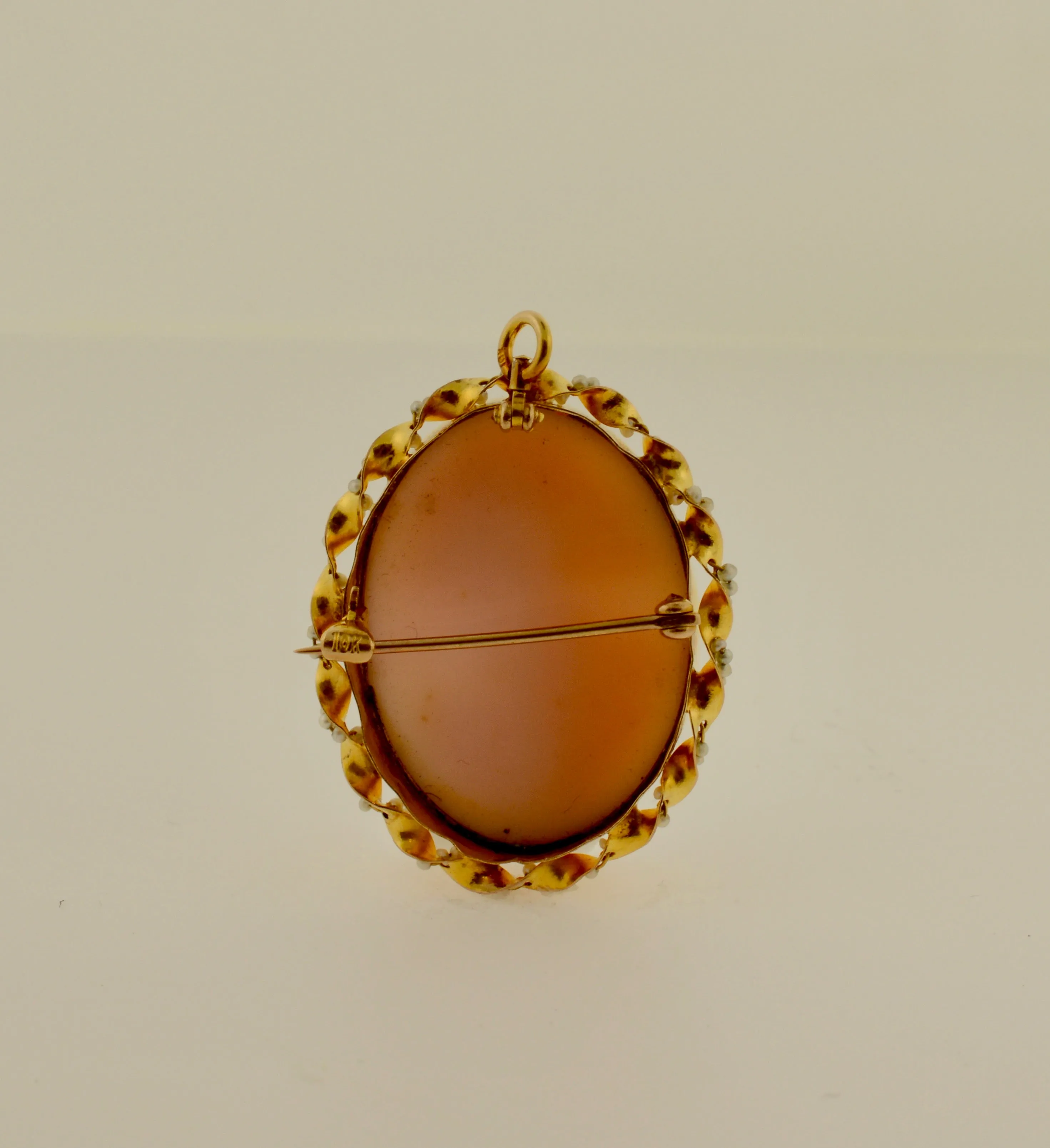14K and 10K Yellow Gold Oval Shell Cameo Brooch and Pendant