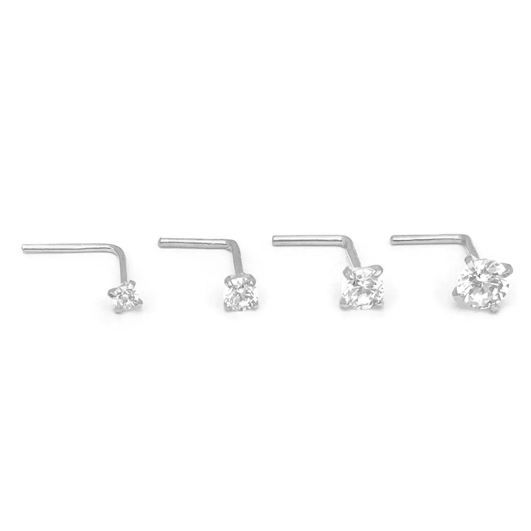14k CZ L-shape Nose Pin