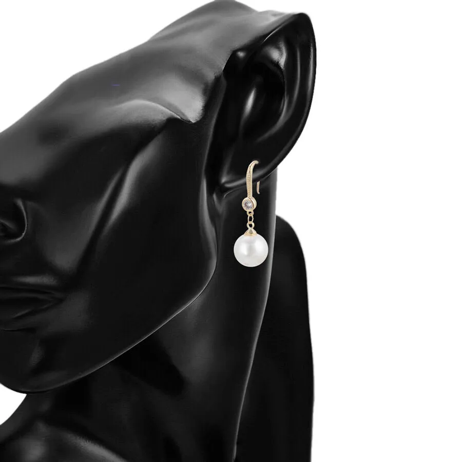 14K Gold Plated CZ Diamond Pearl Earring