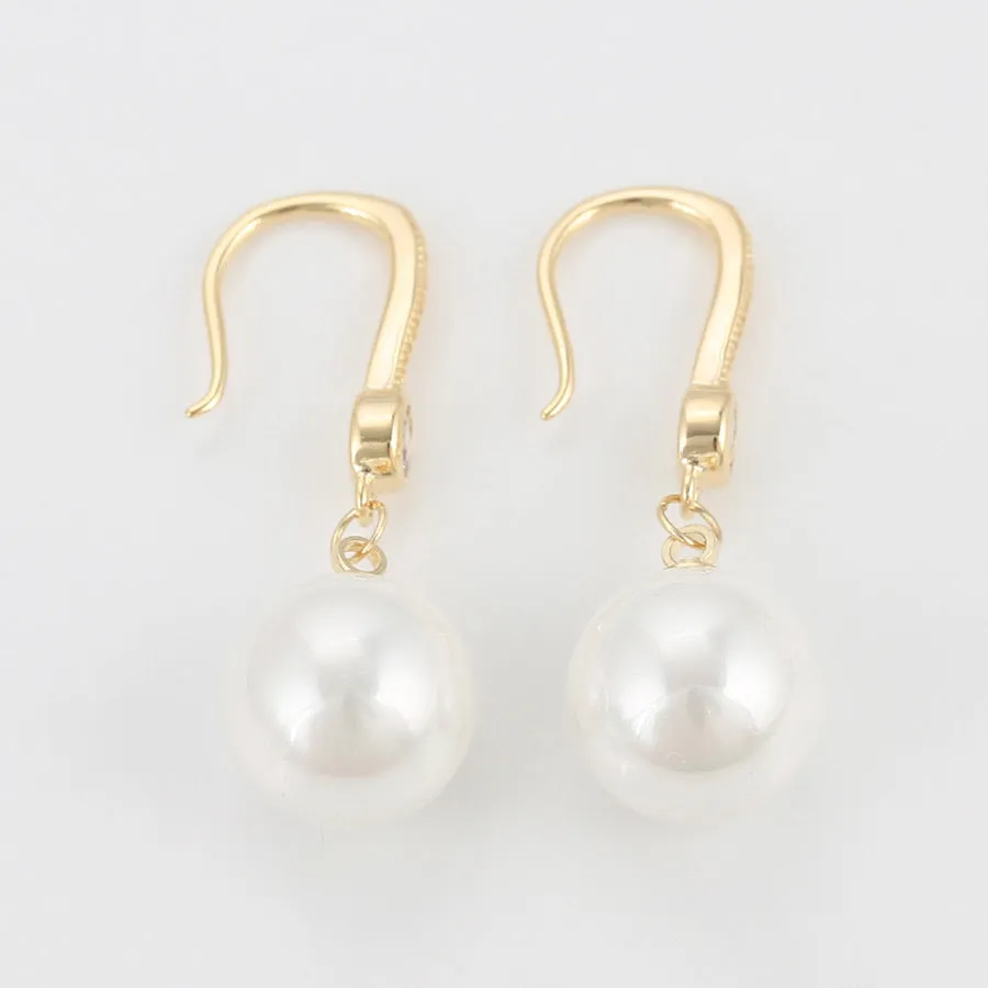 14K Gold Plated CZ Diamond Pearl Earring