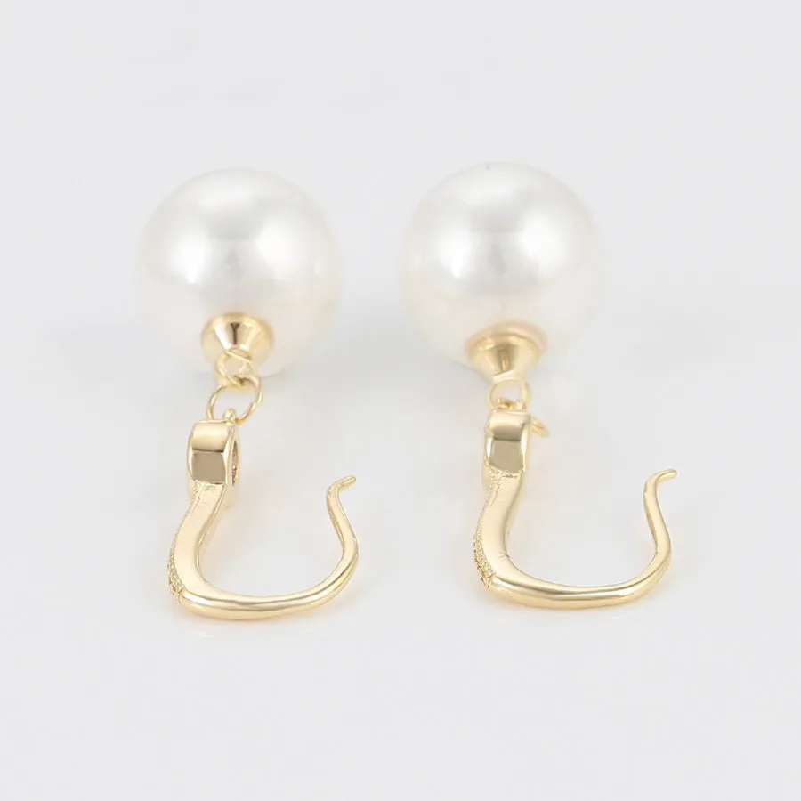 14K Gold Plated CZ Diamond Pearl Earring