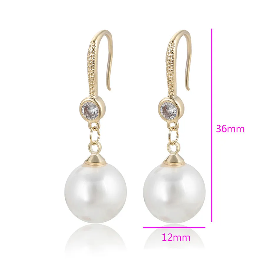 14K Gold Plated CZ Diamond Pearl Earring