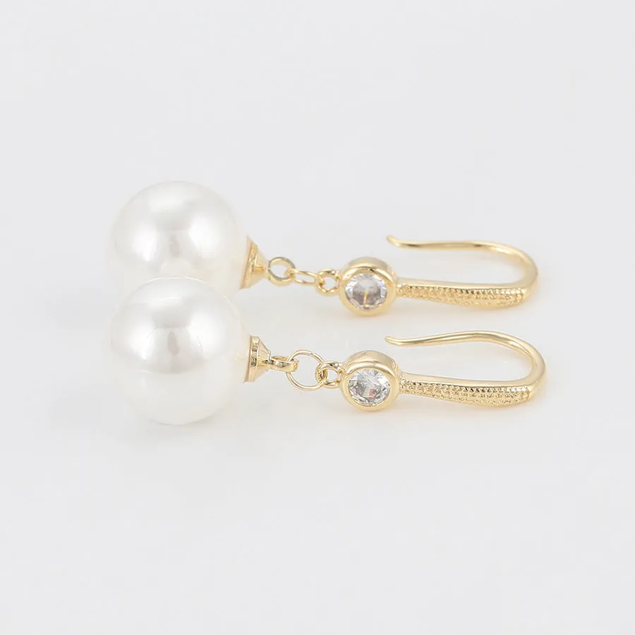 14K Gold Plated CZ Diamond Pearl Earring