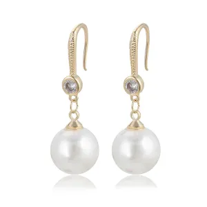 14K Gold Plated CZ Diamond Pearl Earring