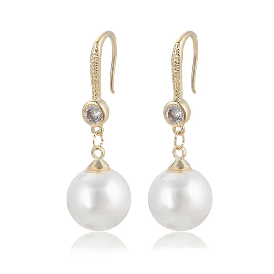 14K Gold Plated CZ Diamond Pearl Earring