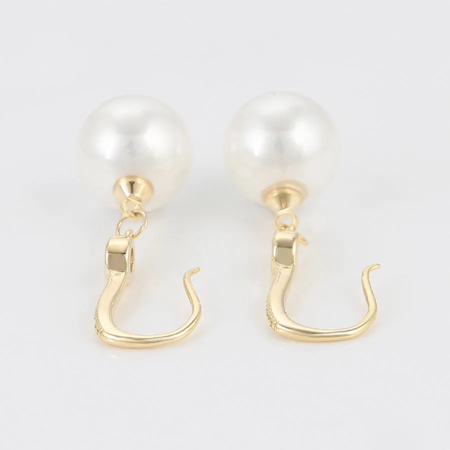 14K Gold Plated CZ Diamond Pearl Earring