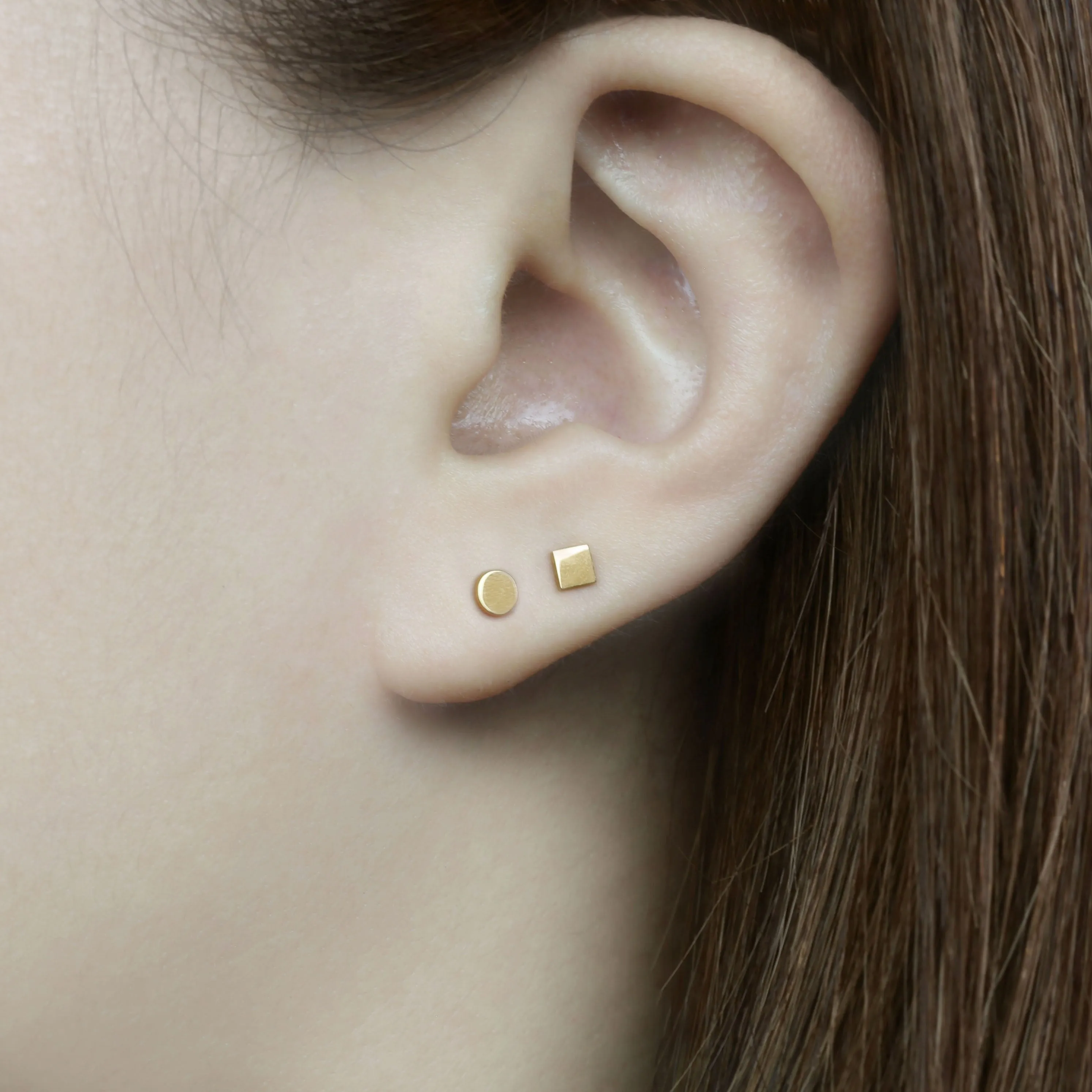 14k Solid Gold Square Stud Earring