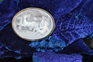 14K Yellow Gold Infant and Deer Shell Cameo Brooch