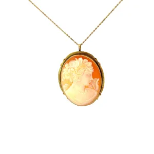 14K YELLOW GOLD VINTAGE  CAMEO PENDANT 1 1/2 X 1.15