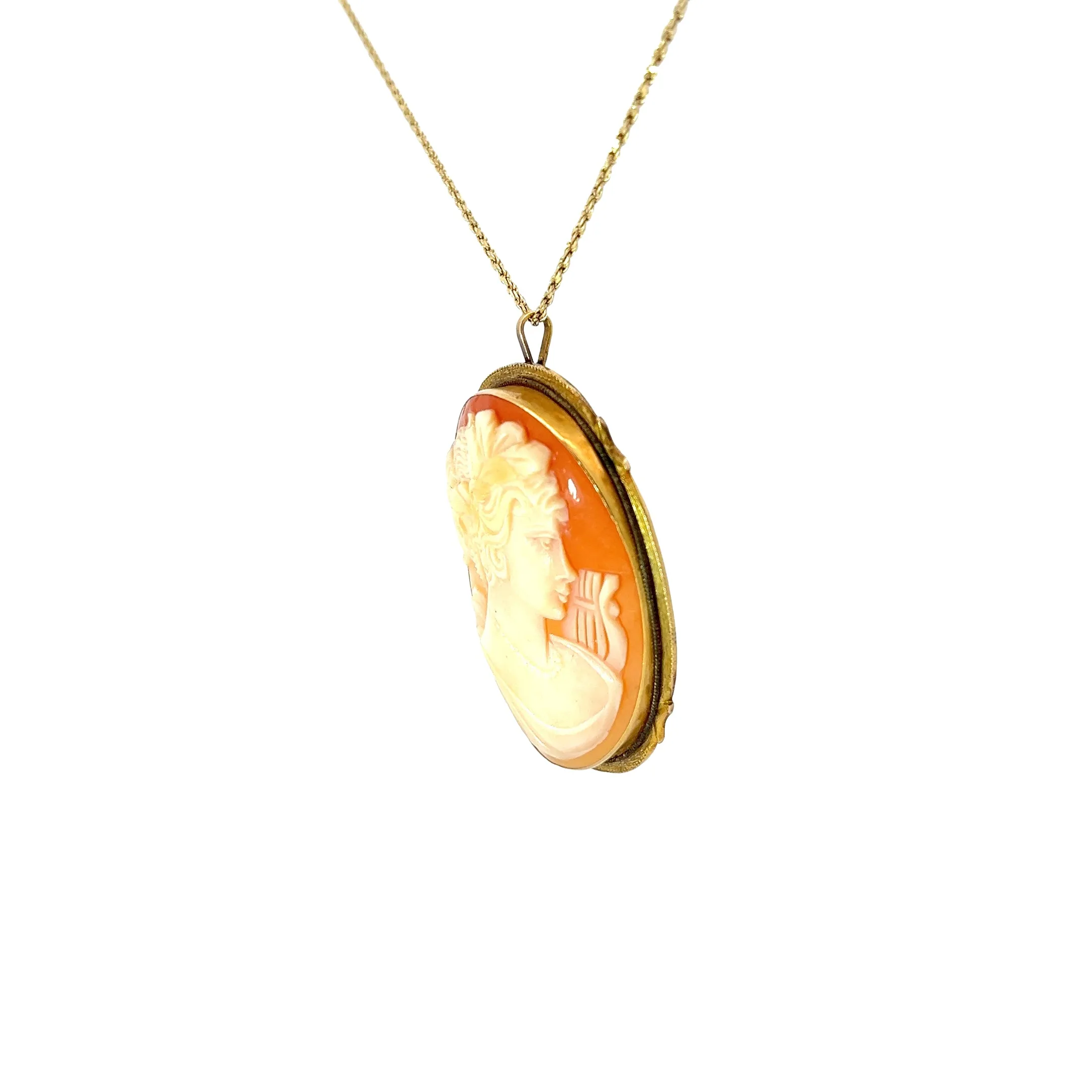 14K YELLOW GOLD VINTAGE  CAMEO PENDANT 1 1/2 X 1.15