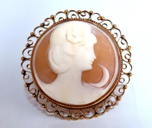 14kt Gold Cameo Gold Pin Circular Moon Crescent