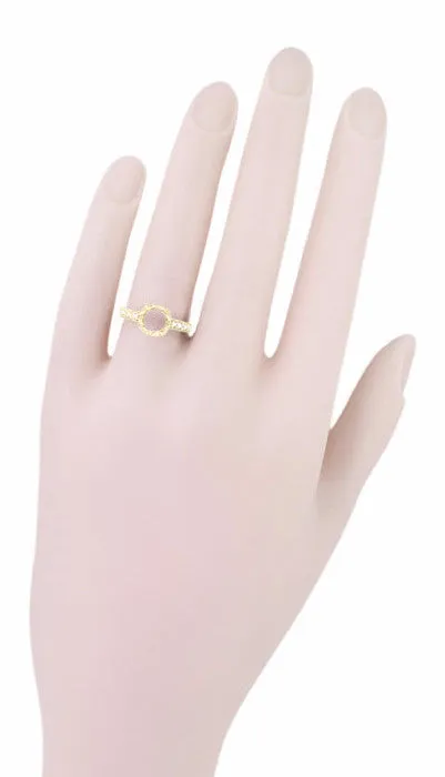 18 Karat Yellow Gold Art Deco Filigree Loving Butterflies Engraved 1 Carat Diamond Engagement Ring Setting