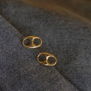 18K Solid Gold Ear Stud Earrings Pig Snout Simple Charm Jewelry