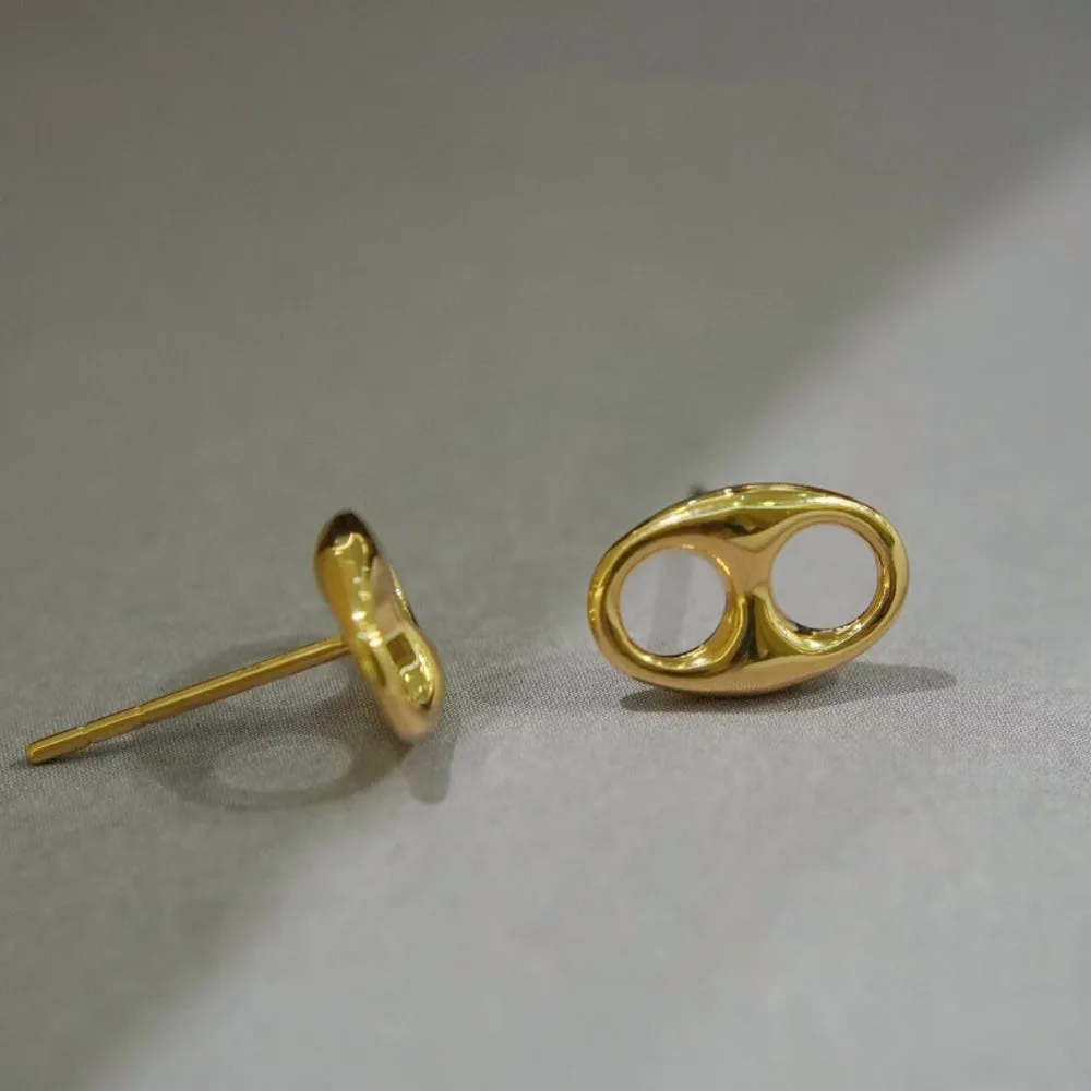18K Solid Gold Ear Stud Earrings Pig Snout Simple Charm Jewelry