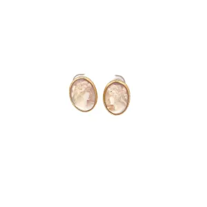 18K YELLOW GOLD 5 GRAM VINTAGE CARVED CORAL CAMEO EARRINGS