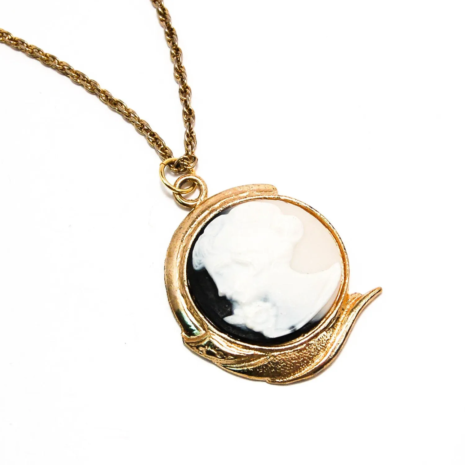 1940's Black and White Cameo Necklace