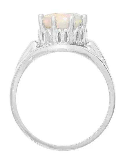 1950's Royal Crown Opal Engagement Ring in White Gold