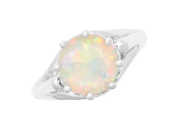 1950's Royal Crown Opal Engagement Ring in White Gold