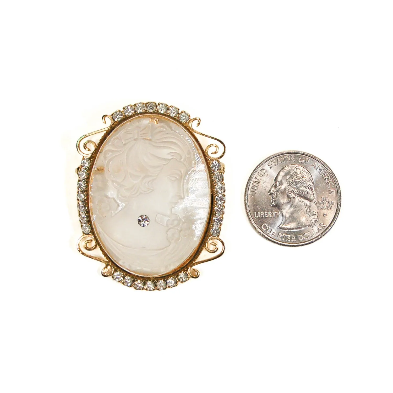 1960's Gold Tone Lucite Cameo Pendant Brooch