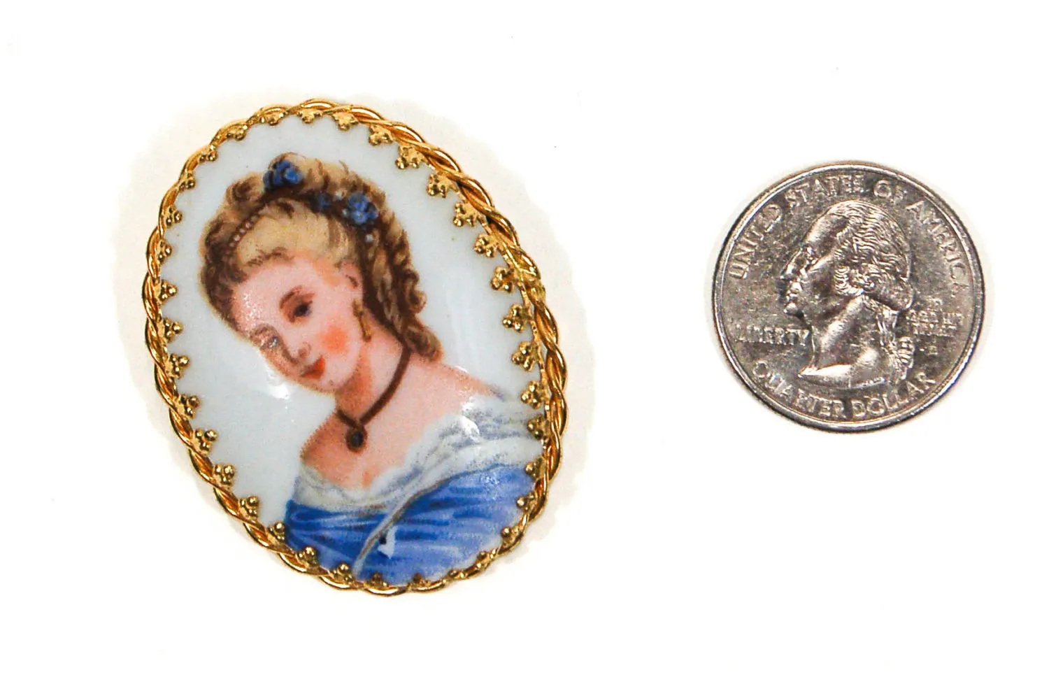 1960's Lady in Blue Portrait Brooch