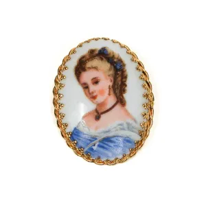 1960's Lady in Blue Portrait Brooch