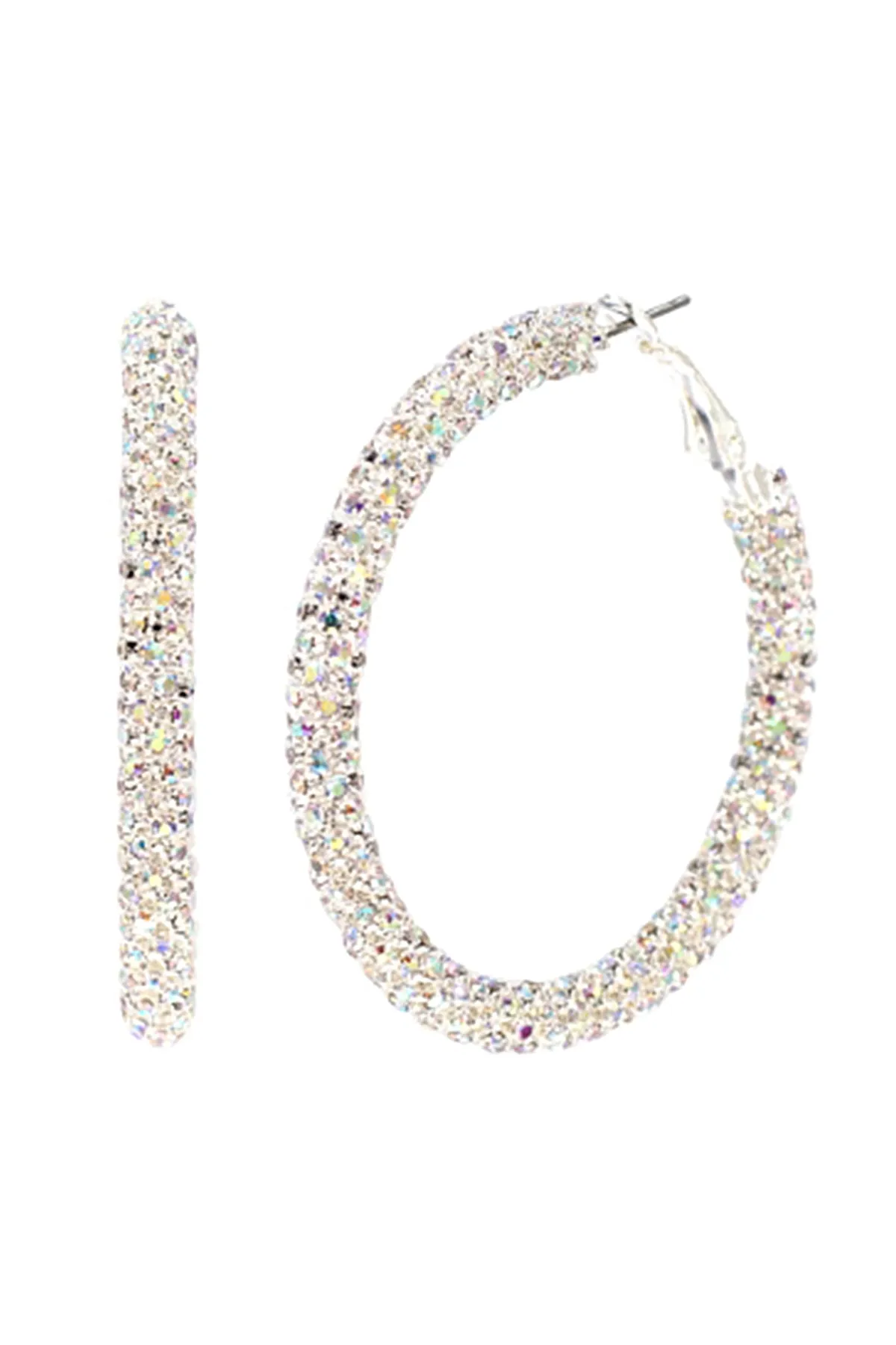 25588-50 - 2" TUBE STONE GLITTER HOOP EARRINGS