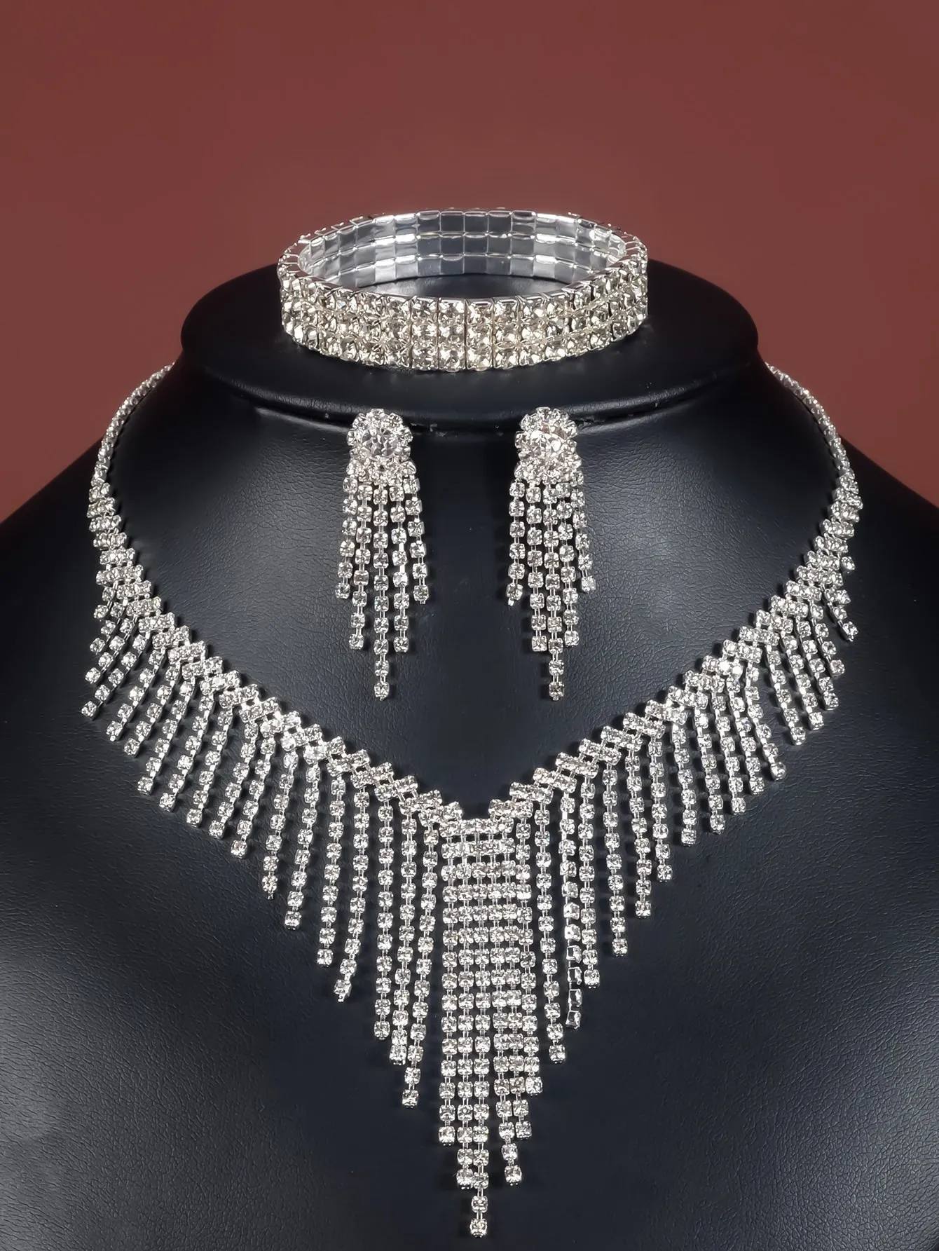 4pcs Rhinestone Decor Jewelry Set - Silver