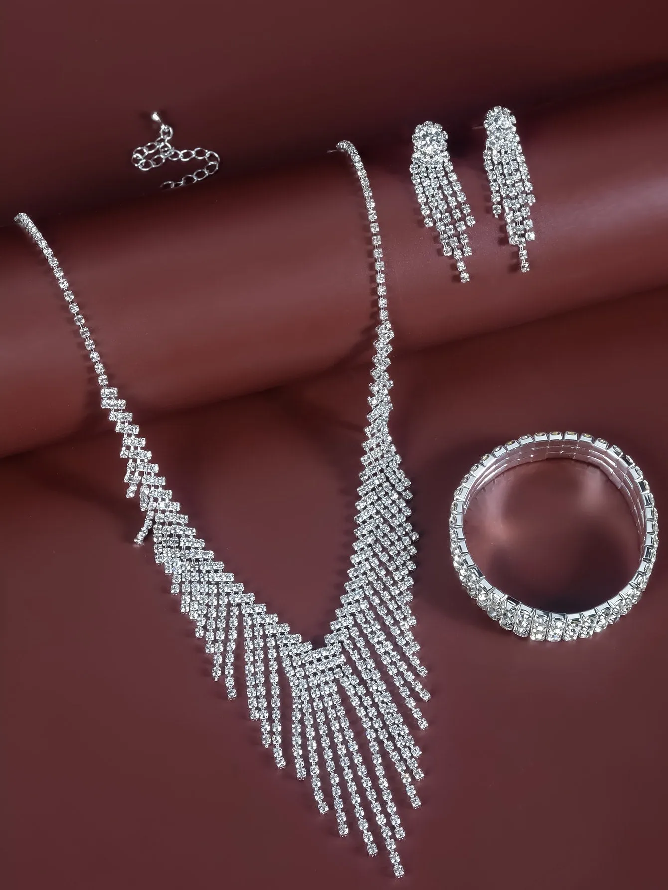 4pcs Rhinestone Decor Jewelry Set - Silver
