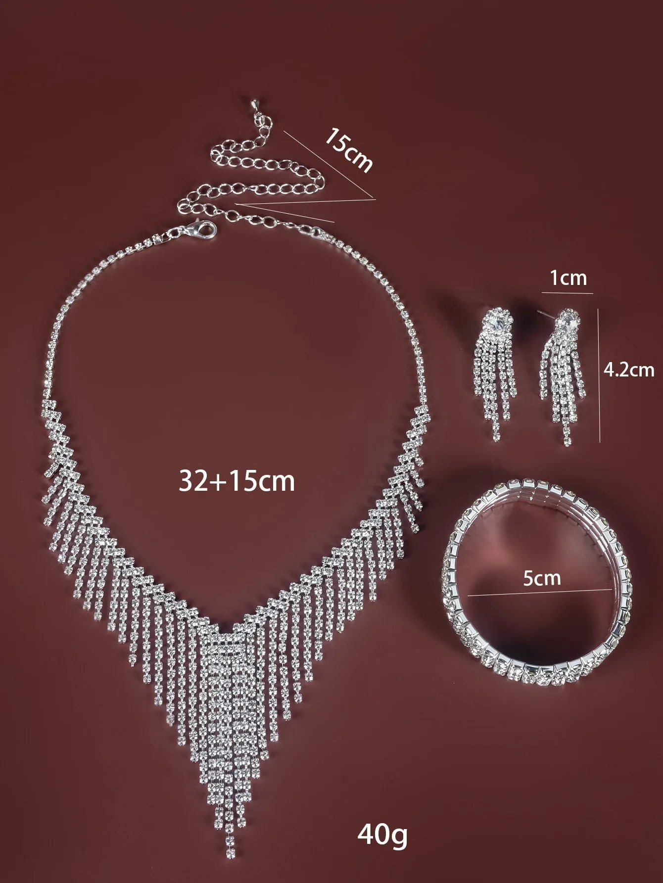 4pcs Rhinestone Decor Jewelry Set - Silver