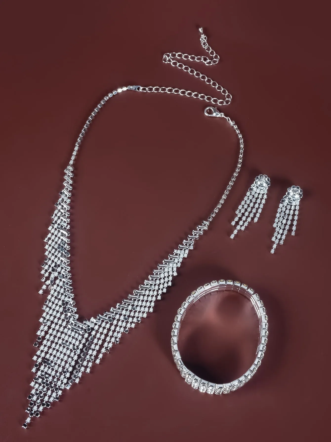 4pcs Rhinestone Decor Jewelry Set - Silver