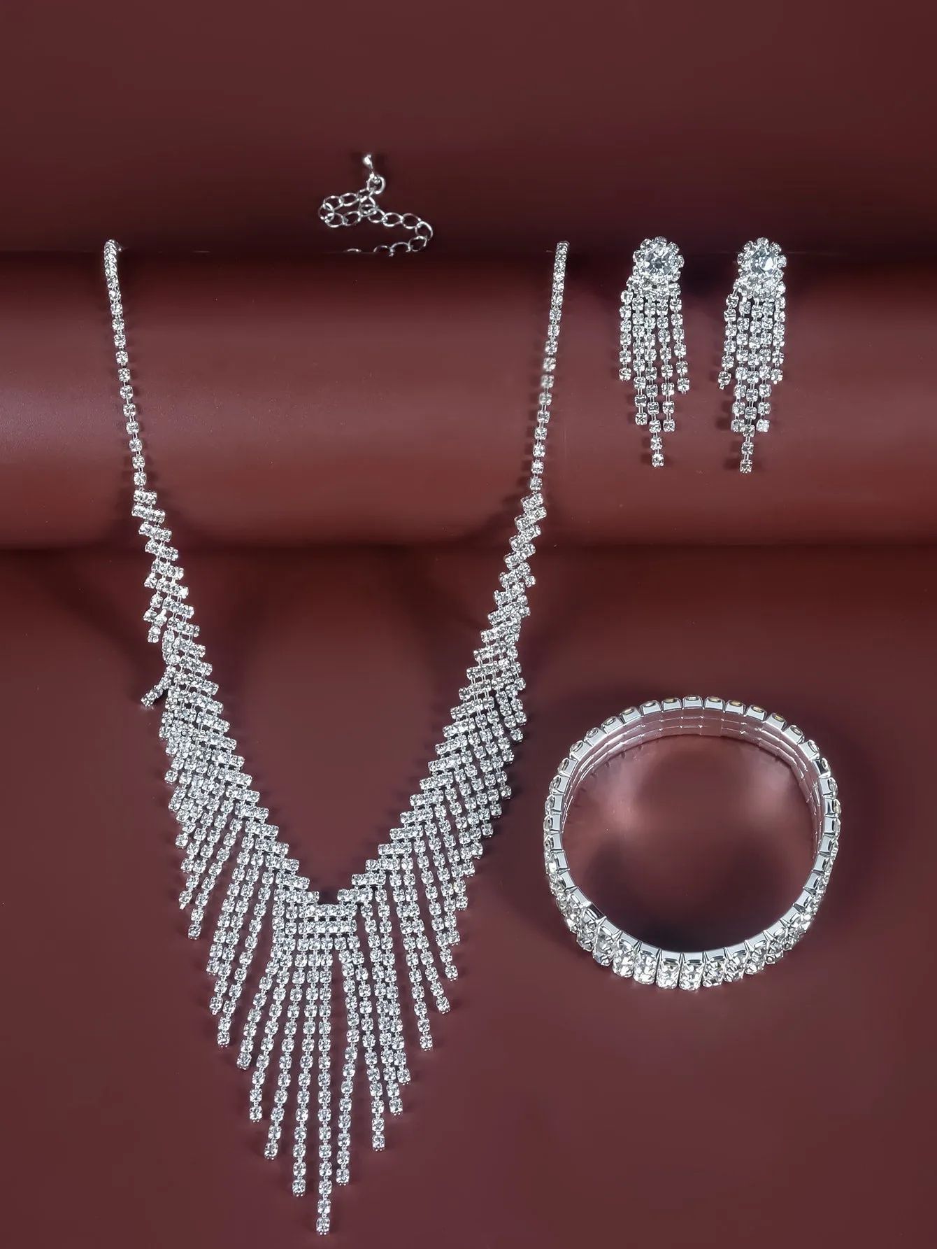 4pcs Rhinestone Decor Jewelry Set - Silver