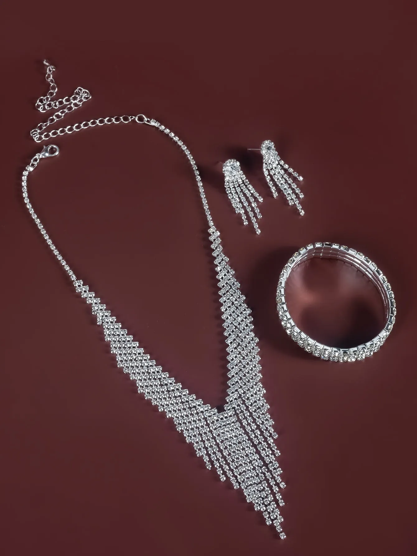 4pcs Rhinestone Decor Jewelry Set - Silver