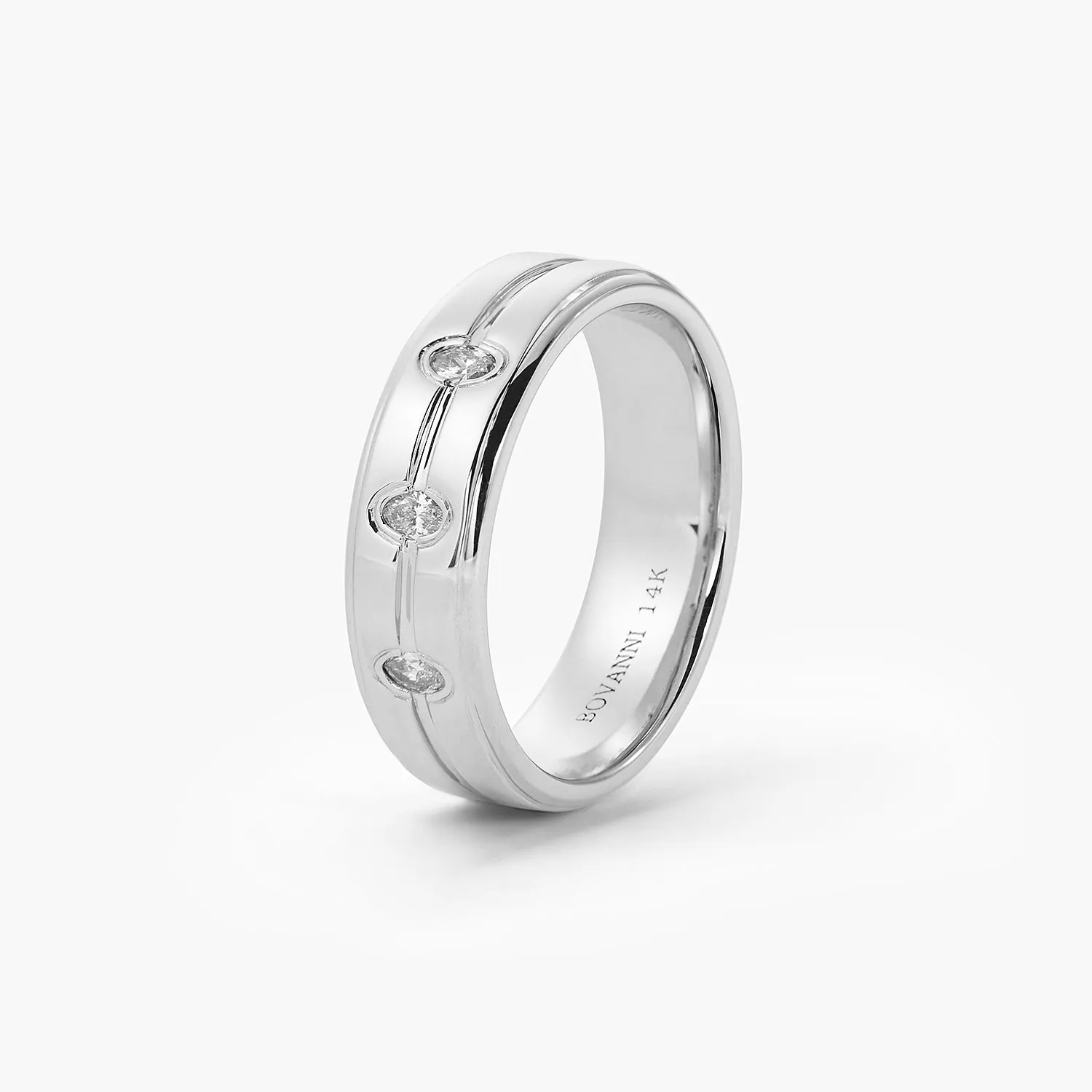 6mm Men's Polish Oval Diamonds Inlay Wedding Ring Wedding Bands Couple Ring