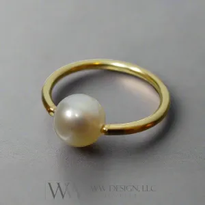 6mm White Pearl Captive Bead Ring - 16 ga Hoop VARIETY - 14k Gold (Y, W, or R), Sterling Silver, or Platinum