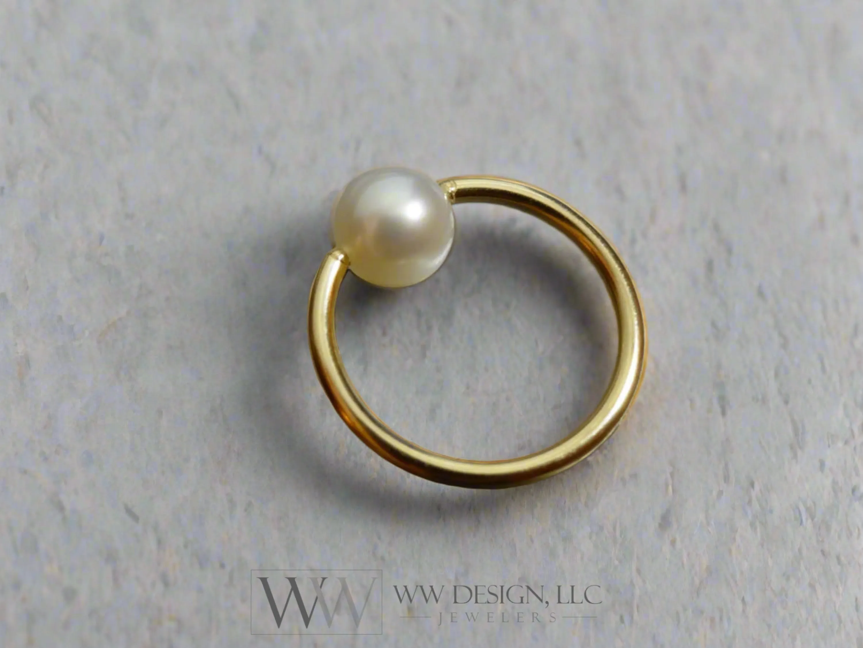 6mm White Pearl Captive Bead Ring - 16 ga Hoop VARIETY - 14k Gold (Y, W, or R), Sterling Silver, or Platinum
