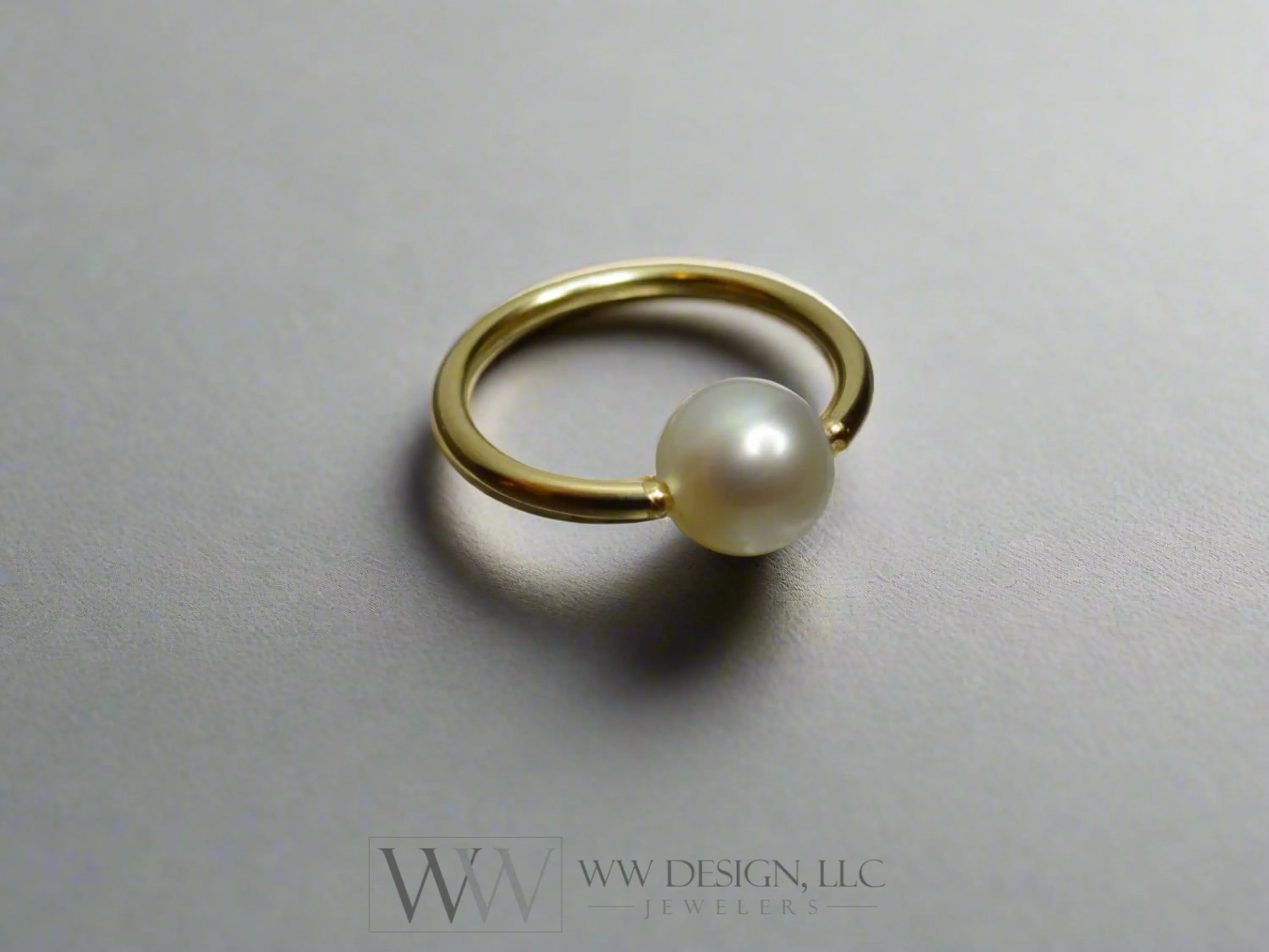 6mm White Pearl Captive Bead Ring - 16 ga Hoop VARIETY - 14k Gold (Y, W, or R), Sterling Silver, or Platinum