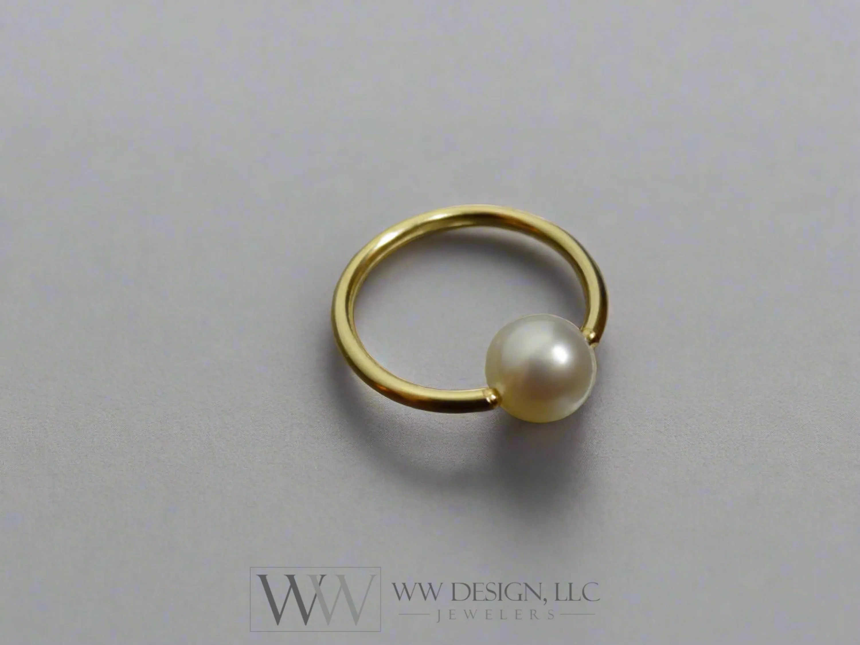 6mm White Pearl Captive Bead Ring - 16 ga Hoop VARIETY - 14k Gold (Y, W, or R), Sterling Silver, or Platinum
