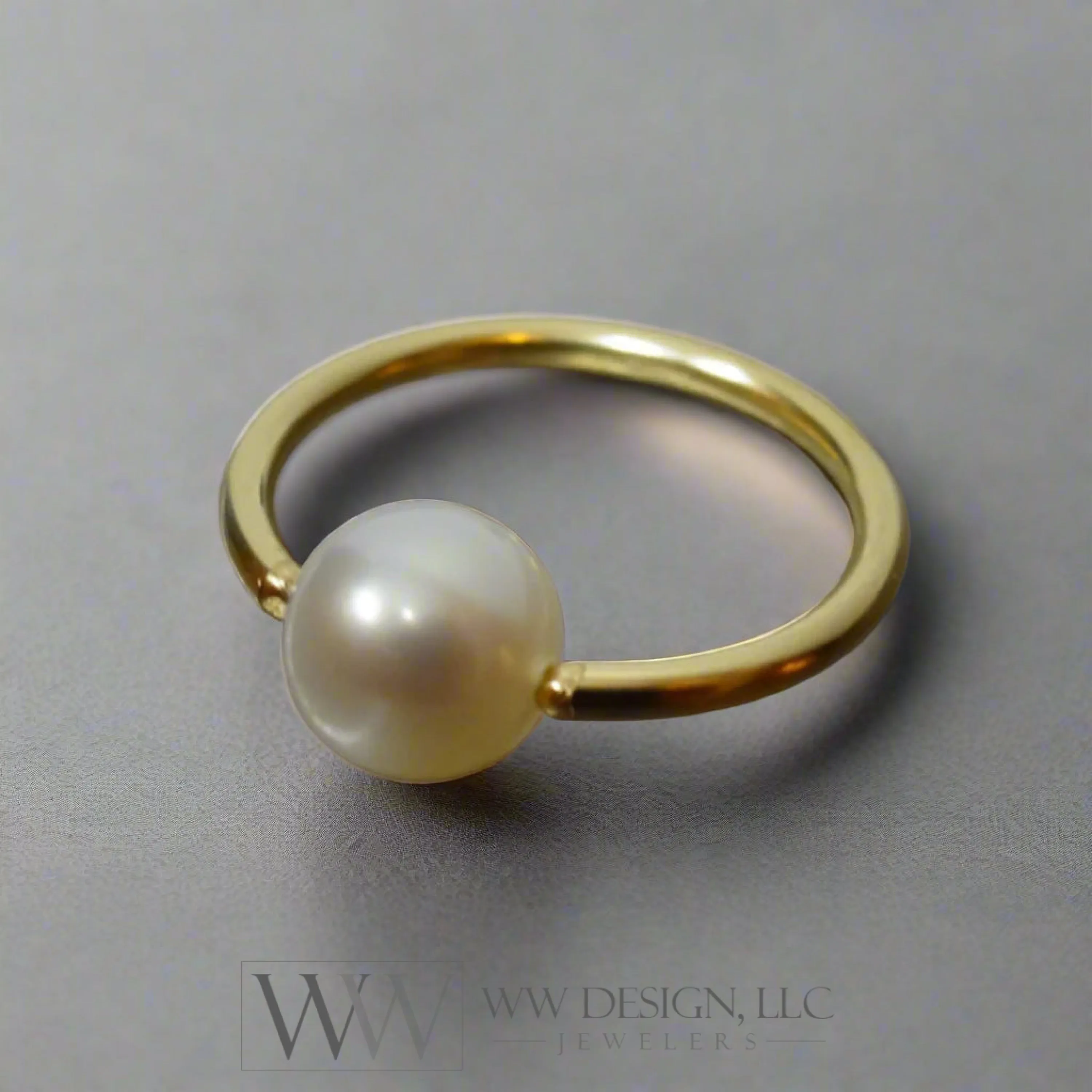6mm White Pearl Captive Bead Ring - 16 ga Hoop VARIETY - 14k Gold (Y, W, or R), Sterling Silver, or Platinum