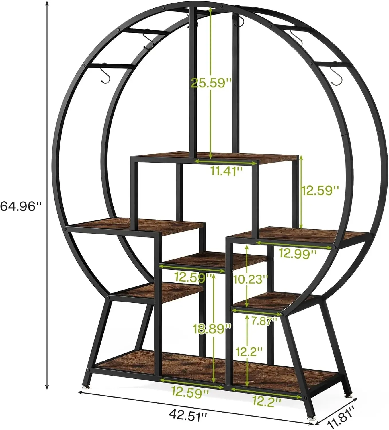7 Tier Round Multi-layered Instrument Display Shelf with 6 S Hanging Hooks