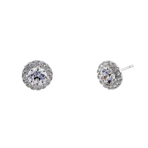 .92 ct Solid 14K White Gold Simple Halo Round CZ Earrings