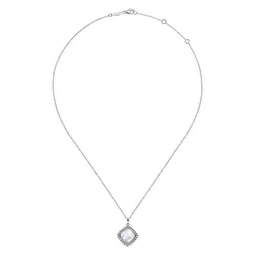 925 Sterling Silver Rock Crystal and White Mother of Pearl Pendant Necklace