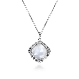 925 Sterling Silver Rock Crystal and White Mother of Pearl Pendant Necklace