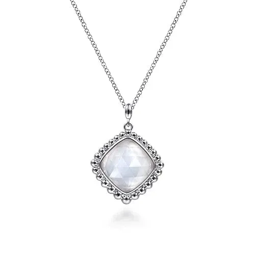 925 Sterling Silver Rock Crystal and White Mother of Pearl Pendant Necklace