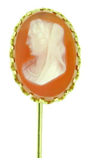 Agate Cameo Antique Stickpin in 14 Karat Gold